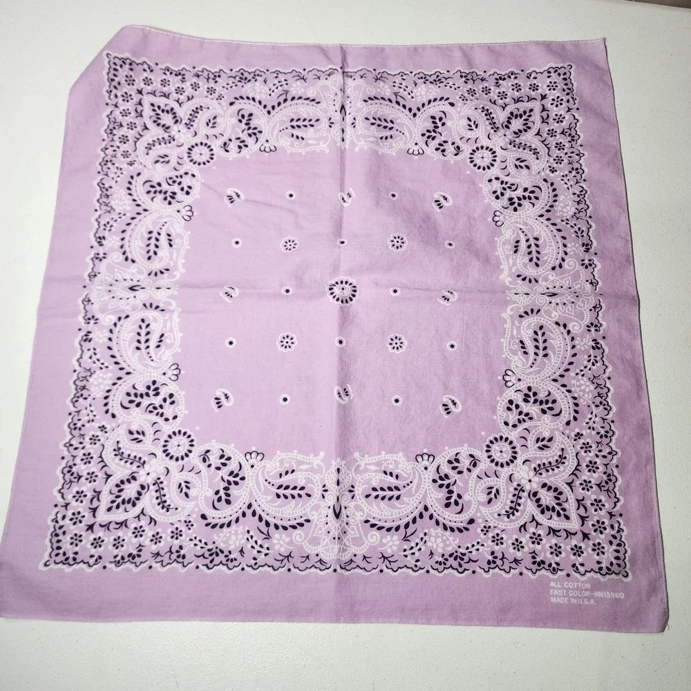 Vintage Lavender Paisley Bandana All Cotton Made in USA RN13960 Purple Scarf